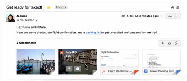 Gmail preview allegati